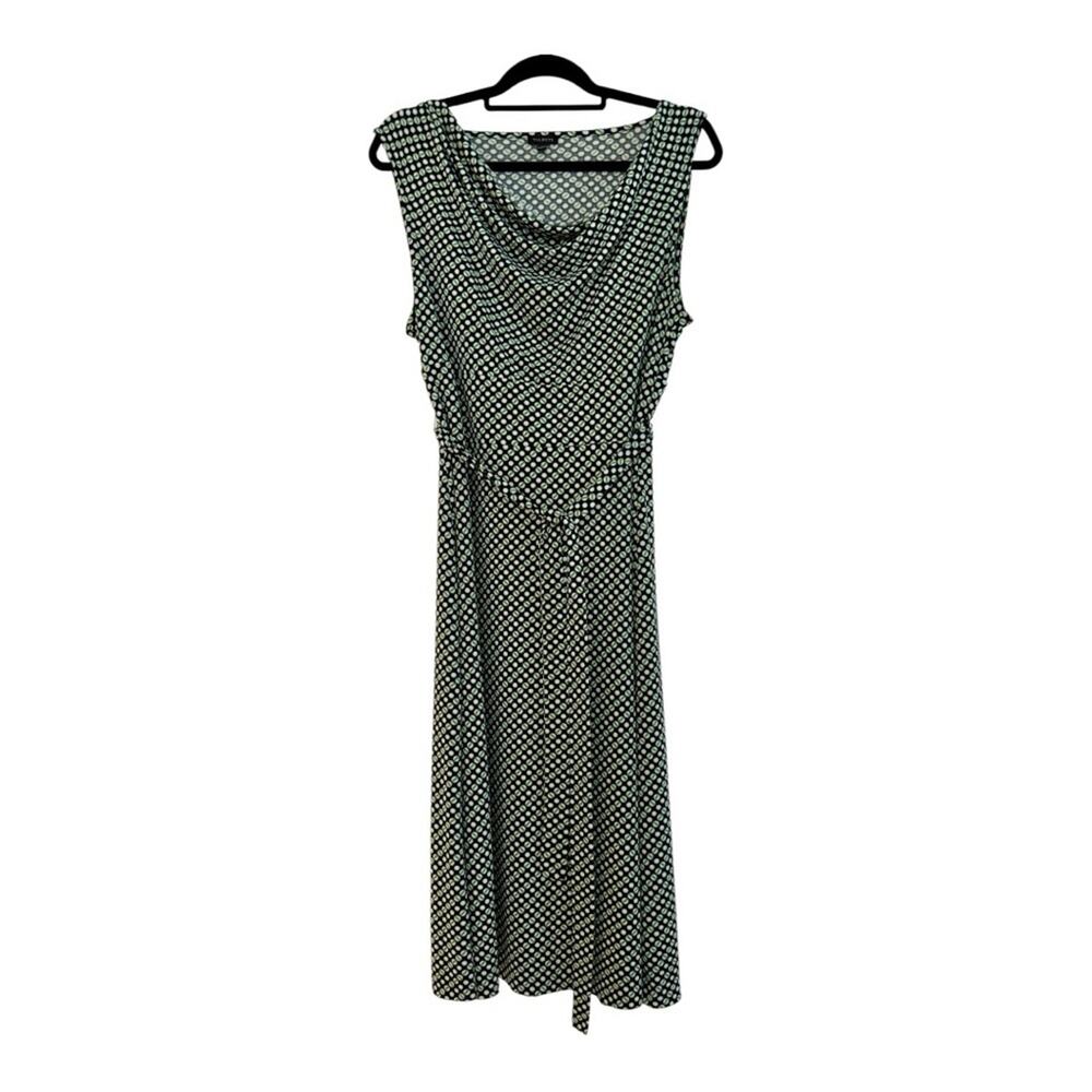 Talbots Green and Navy Patterned Belted Shift Dress